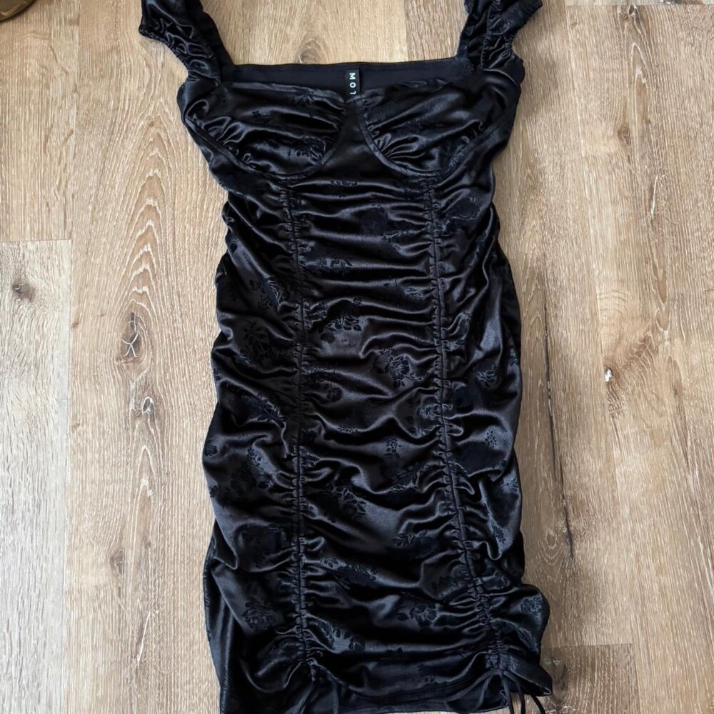 Motel‎ Black Flower Print Mini Cinche Dress Size Small